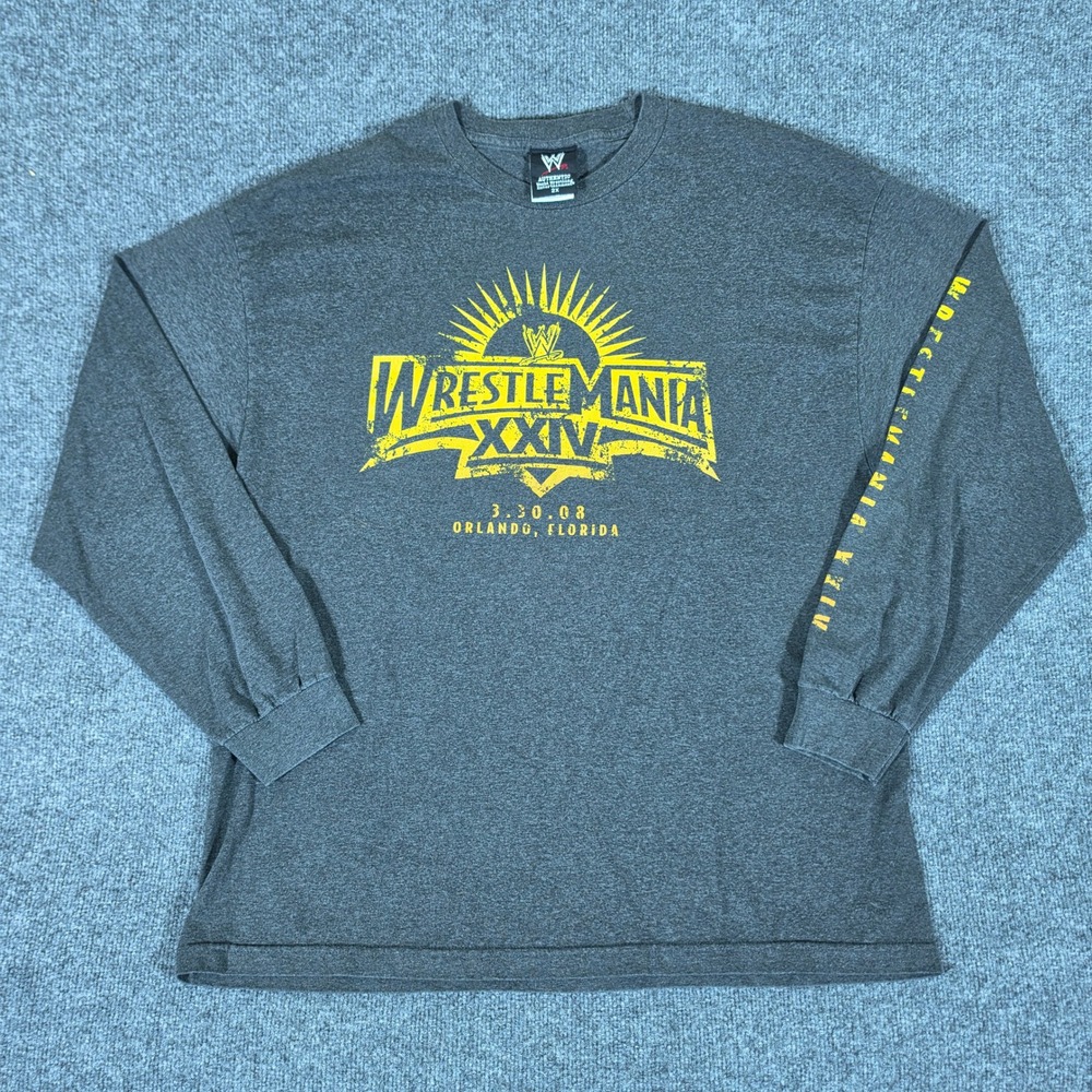 Y2K 2008 WWE Wrestlemania 24 Orlando Long Sleeve Shirt Gray Mens Size 2XL FLAW
